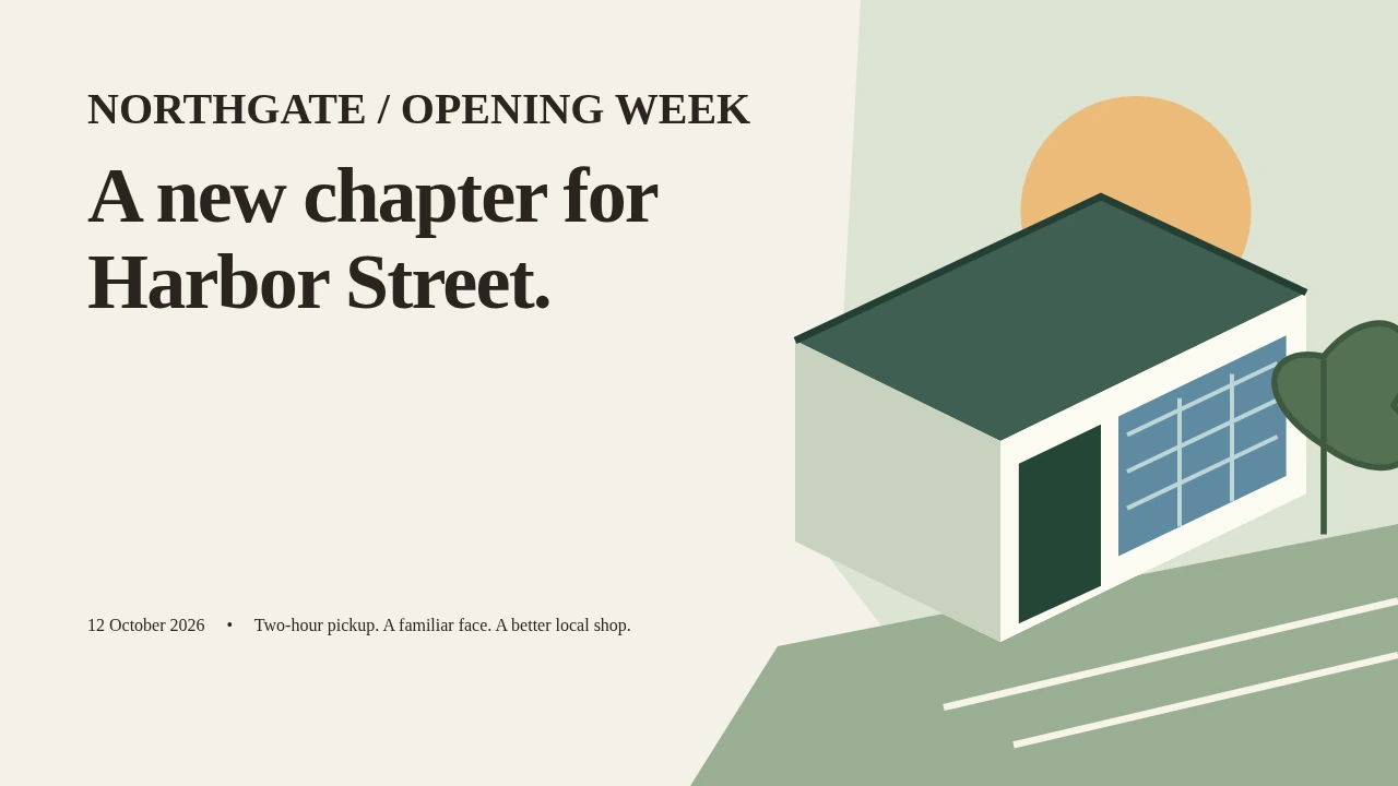 A presentation created in Tidy with a custom illustrated storefront background.