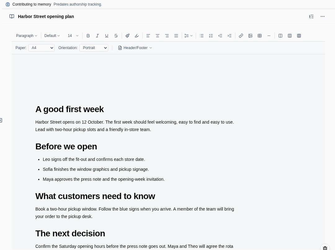 The Harbor Street opening plan inside the actual Tidy document editor.